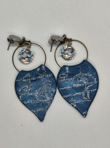 Dark Blue Musical Leaf Earrings